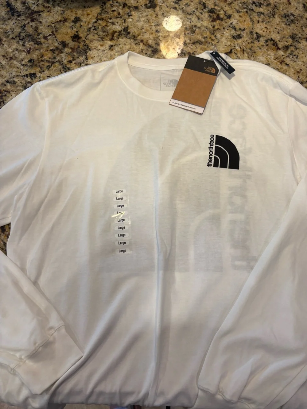 The North Face White Long Sleeve Logo Tee with Black Print
